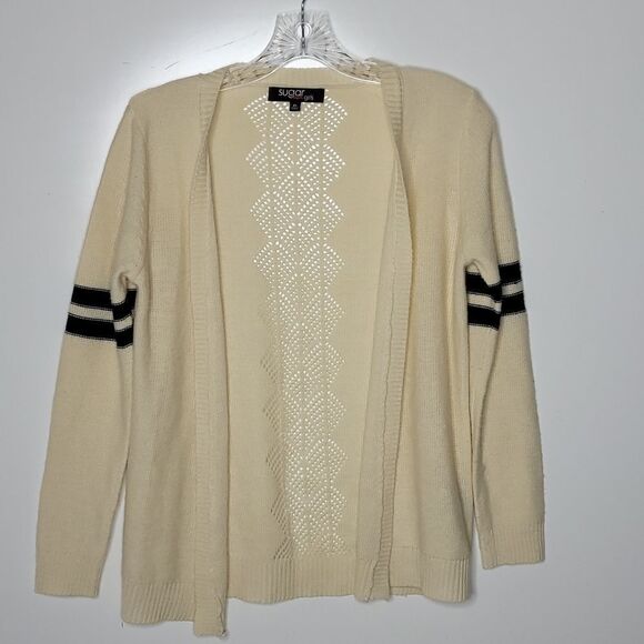 XL 36" SUGAR RUSH cream navy blue varsity open cardigan sweater extra large - Picture 1 of 13